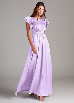 Azazie Daphne Modest Bridesmaid Dresses A-Line Ruched Stretch Satin Floor-Length Dress image3