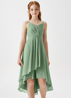 Azazie Mariam Junior Matcha A-Line Pleated Chiffon Dress image5