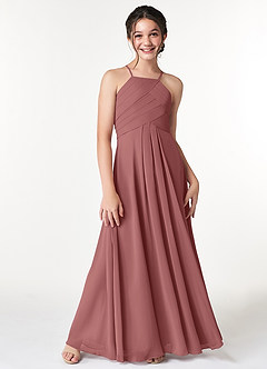 Azazie Ginger Junior Amethyst A-Line Pleated Chiffon Dress image5