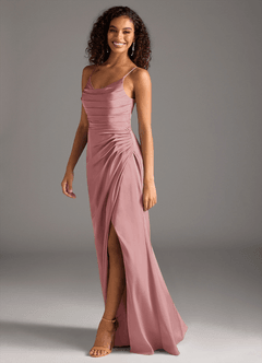 Azazie Deandra Bridesmaid Dresses Dusty Rose Mermaid Pleated Stretch Satin Dress image4