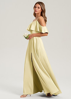 Azazie Jean Bridesmaid Dresses Lemon Sorbet A-Line Off the Shoulder Stretch Satin Dress image5