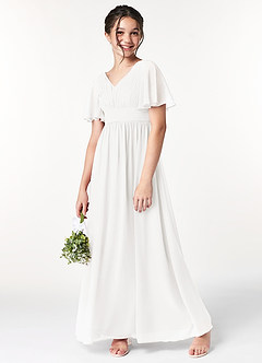 Azazie Temeka Junior Ivory A-Line Pleated Chiffon Dress image1
