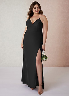 Azazie Becca Bridesmaid Dresses Black Sheath V-Neck Chiffon Dress image7