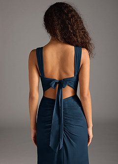 Azazie Jesaphine Robes de demoiselle d'honneur Robe Fourreau en Mousseline de soie Nœud Bleu Marine Foncé image6
