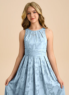 Azazie Bibiane Junior Sky Blue A-Line Pleated Floral Burnout Dress image7