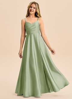 Azazie Rumi Junior Linia A Pofałdowany Satyna elastyczna Długość podłogi Młodsza druhna Sukienka image1