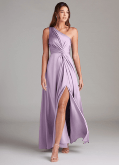 Azazie Brooke Bridesmaid Dresses Frosted Lilac A-Line One Shoulder Stretch Satin Dress image1