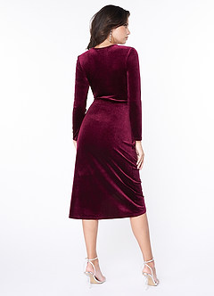 Going For Glamour Burgundy Velvet Long Sleeve Midi Dress image2