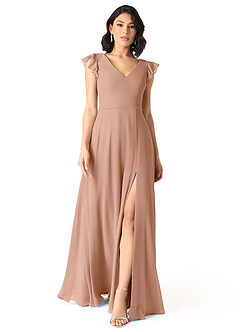 Azazie Claudine Schlussverkauf A-Linie Flatterhülse Chiffon Kleid Champagner Rosa image2