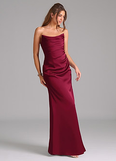 Azazie Lucille Robes de demoiselle d'honneur Robe Sirène Convertible en Satin extensible Sans bretelle Bourgogne image5