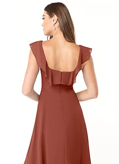 Azazie Jinny Jurken voor bruidsmeisjes Jurk van Chiffon met A-Lijn Vierkante halslijn gerimpeld Kastanjebruin image6