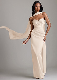 Azazie Sonora Vestidos de damas de honor Vestido de Alabastro Blanco de Satén Elástico de Corte Recto con Sin tirantes image1