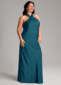 Azazie Doretta Bridesmaid Dresses Ink Blue Mermaid Pleated Stretch Satin Dress image8