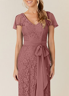 Azazie Knox Kleider für die Brautmutter A-Linie V-Hals Chiffon Kleid Wüstenrose image5