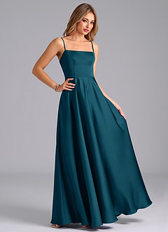 Azazie Elita Bridesmaid Dresses Ink Blue A-Line Pleated Stretch Satin Dress image3