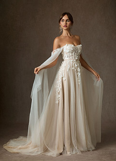 Azazie Wynery Abiti da Sposa Abito Principessa in Pizzo a Spalla Scoperta Diamante Bianco Nudo image1