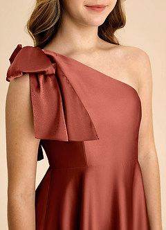 Azazie Penguin Junior Abito A-Line in Raso Elasticizzato Fiocco Terracotta image7