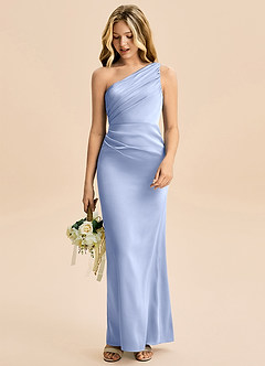 Azazie Akilah Junior Ice Sheath Pleated Stretch Satin Dress image3