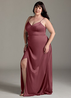 Azazie Marchella Robes de demoiselle d'honneur Robe Trapèze en Satin extensible Corset Rose Du Désert image10
