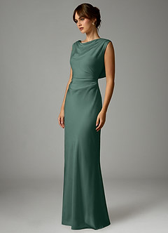 Azazie Kieryn Robes de demoiselle d'honneur Robe Sirène en Satin extensible Plissée Eucalyptus image3