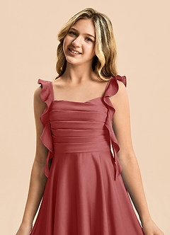 Azazie Kira Junior Robe Trapèze en Satin extensible Rayé Antique Rose image7