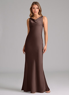 Azazie Allettie At-home Try On Dresses Black Mermaid Stretch Satin Dress image6