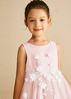 Azazie Tillie Flower Girl Dresses Blushing Pink A-Line Lace Tulle Dress image4