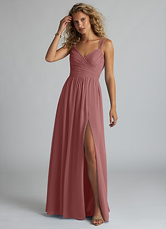 Azazie Aziza Bridesmaid Dresses Desert Rose A-Line V-Neck Pleated Chiffon Dress image2