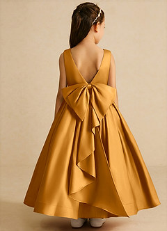Azazie Cailee Flower Girl Dresses Butterscotch Ball-Gown Pleated Matte Satin Dress image1