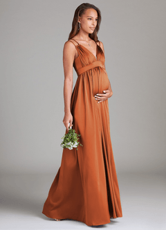 Azazie Emree Maternity Bridesmaid Dresses A-Line Stretch Satin Floor-Length Dress with Pockets image8
