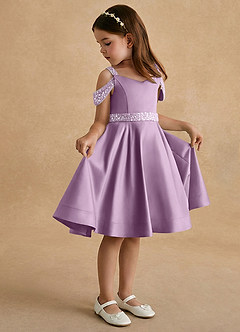 Azazie Judi Final Sale Dusty Blue A-Line Matte Satin Dress image1