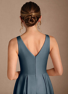 Azazie Fulton Mother of the Bride Dresses Twilight A-Line Pleated Stretch Satin Dress image6
