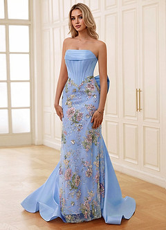 Julianna Light Blue Corset Rhinestone Sheer Lace Prom Dress image4