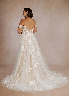 Azazie Wendie Wedding Dresses Diamond White Champagne A-Line Sequins Tulle Dress image14