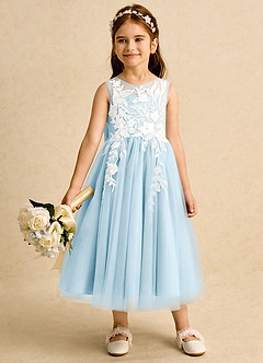 Azazie Sundae Robe Demoiselle D'honneur Fillette Robe Princesse en Dentelle Bleu Ciel image3