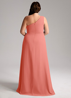 Azazie Brooke Bridesmaid Dresses Salmon Pink A-Line One Shoulder Chiffon Dress image9