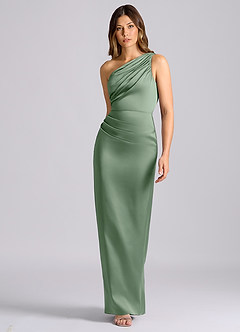 Azazie Akilah Brudtärnklänningar Klä av Sjöjungfru i Stretch Satin Ena axeln Matcha image4