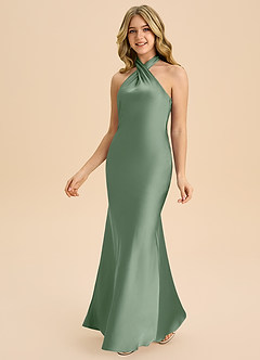 Azazie Chickie Junior Robe Fourreau en Satin extensible Plissée Matcha image5