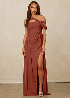 Christian Siriano Bridal for Azazie 1014 Bridesmaid Dresses Auburn A-Line Off the Shoulder Chiffon Dress image4