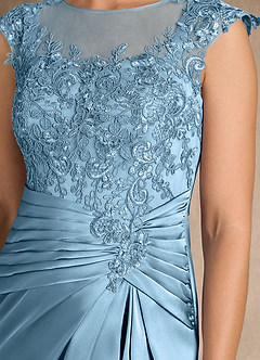 Azazie Santa Barbara Abiti per la Madre della Sposa Abito Tubino in Raso Elasticizzato Plissettato Blu Acciaio image9