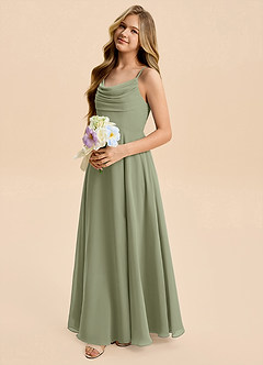 Azazie Gia Junior Pistachio A-Line Pleated Chiffon Dress image7