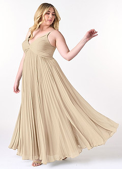 Azazie Raychelle Brautjungfernkleider A-Linie V-Hals Chiffon Kleid Champagner image9