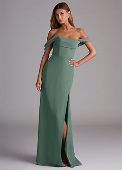 Azazie Saige Bridesmaid Dresses Eucalyptus A-Line Off the Shoulder Chiffon Convertible Dress image4