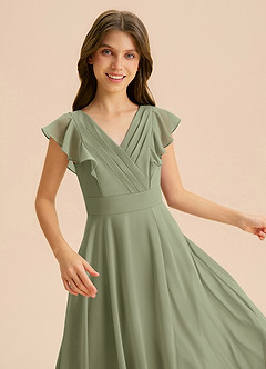 Azazie Anysa Junior Robe Trapèze en Mousseline de soie Rayé Pistache image7