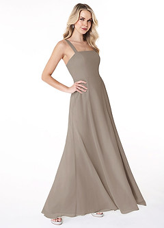 Azazie Jay Bridesmaid Dresses Taupe A-Line Square Neckline Side Slit Chiffon Dress image3