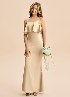 Azazie Galene Junior Abito Sirena in Raso Elasticizzato Champagne image4