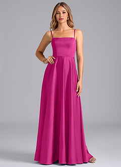 Azazie Elita Brautjungfernkleider A-Linie Plissee Stretch-Satin Kleid Fuchsia image1