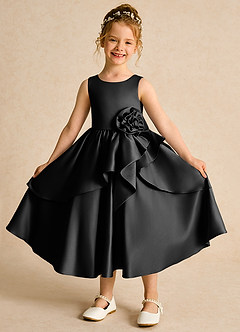 Azazie Hermia Flower Girl Dresses Black A-Line Sleeveless Matte Satin Dress image1