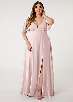 Azazie Kimber Bridesmaid Dresses Blushing Pink A-Line Flounce Sleeve Chiffon Dress image6