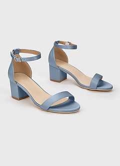 front Matching Color Matte Satin One Strap Buckle Block Low Heel Sandals